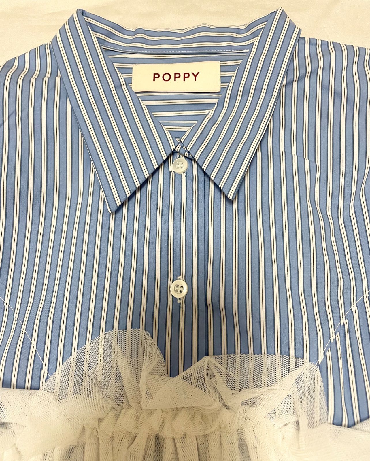 POPPY ポピー チュールドッキングブラウス 長袖 ブルー