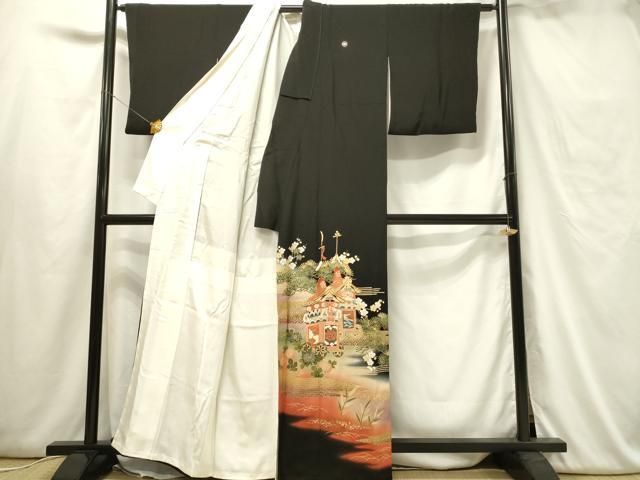 正絹黒留袖　御所車亀甲花文　金彩　④ と袋帯セット 4749］袋帯 草花亀甲文様 金銀糸 六通 正絹 着物 フォーマル 黒