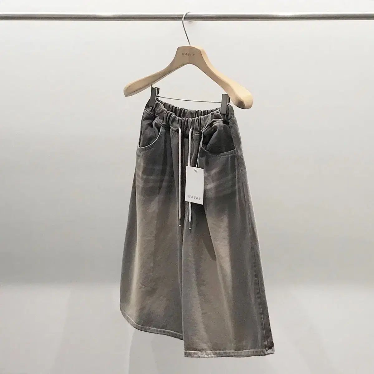 28 ー 36 メンズ ゴム カーキ グレー ワイド デニム ハーフパンツ バミューダ パンツ