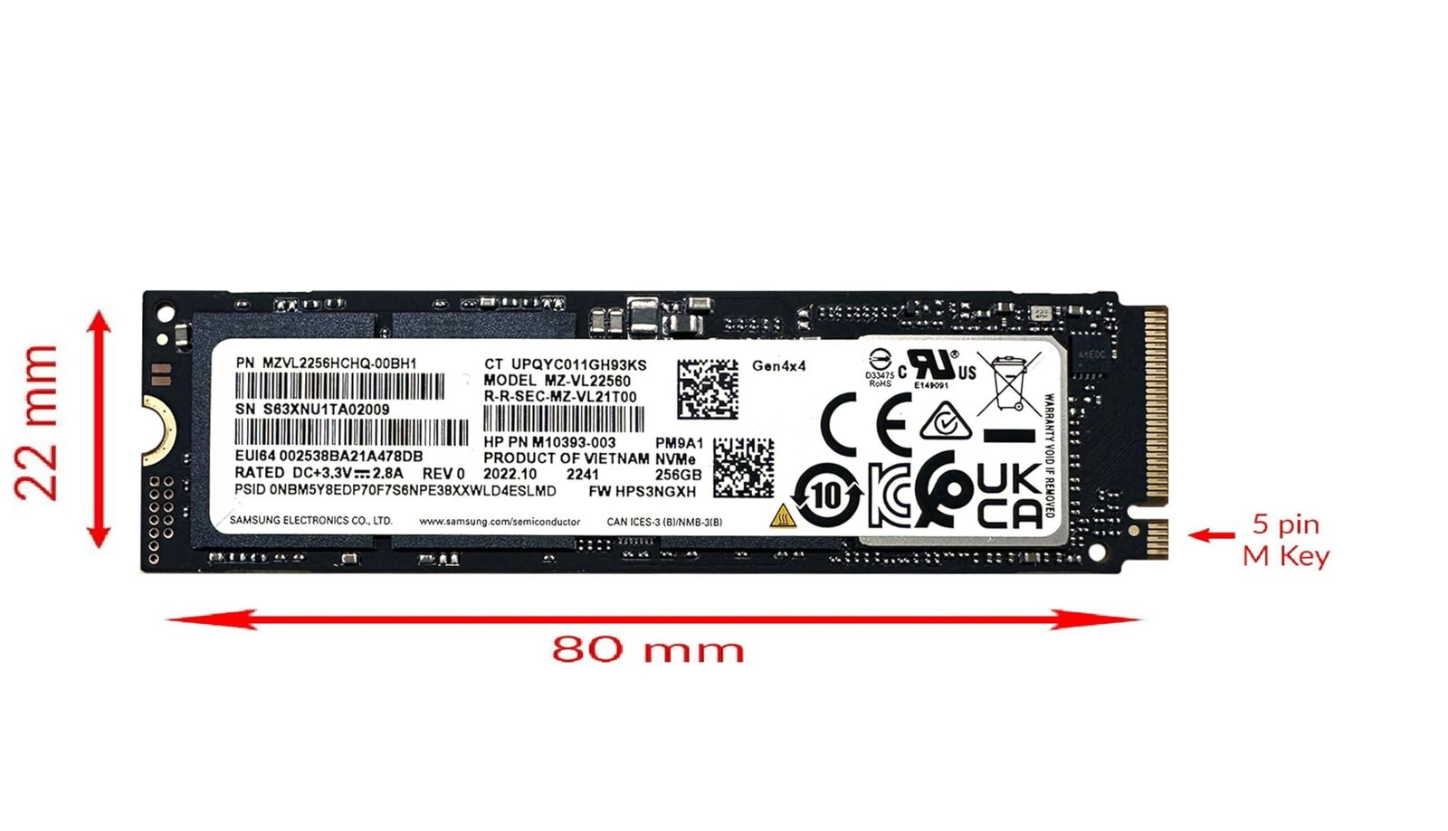 OEM Samsung PM9A1 256GB M.2 PCIe NVME ソリッドステートドライブ SSD OEM 80mm 2280 MZVL2256HCHQ Gen 4 Mキー