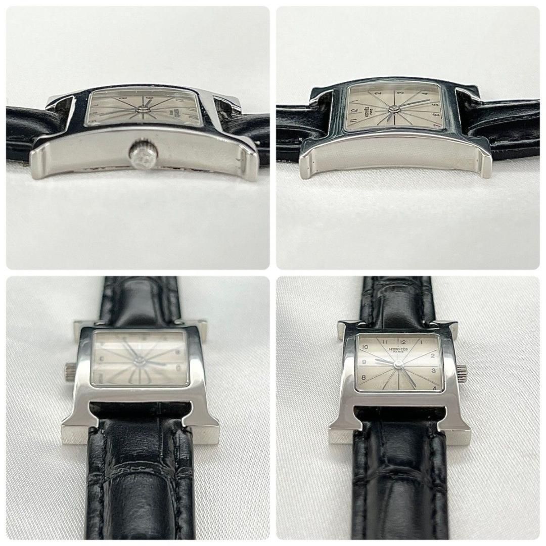 エルメス Hウォッチ ビジネス 稼働品 新品ベルト アイボリー 黒 Hermes  