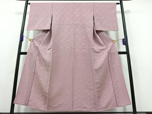 平和屋着物▽上質な色無地 単衣 色紙重ね地紋 紅藤色 正絹 AABC1219jh