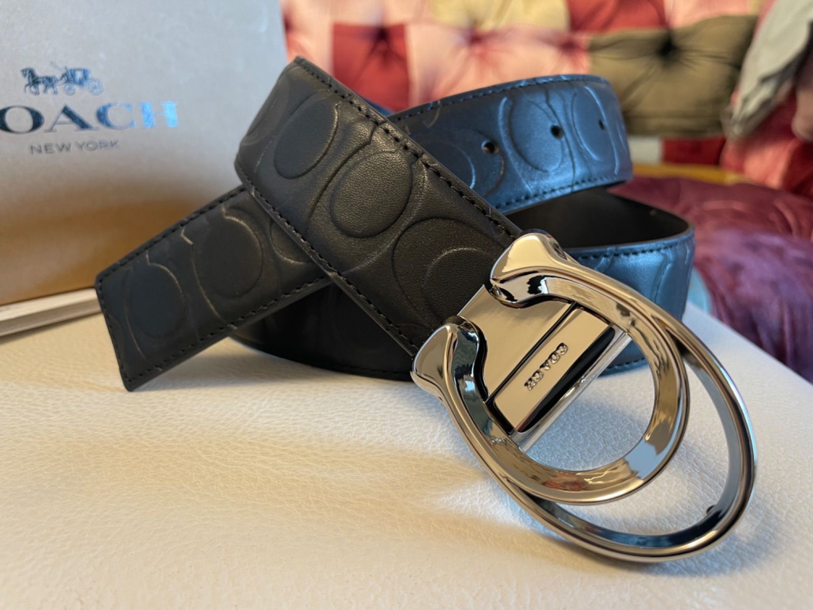 限定価格！COACH2点セットシグネチャーフリーサイズリバーシブルベルト箱付き 新品COACHコーチシグネチャーフリーサイズリバーシブルベルト箱