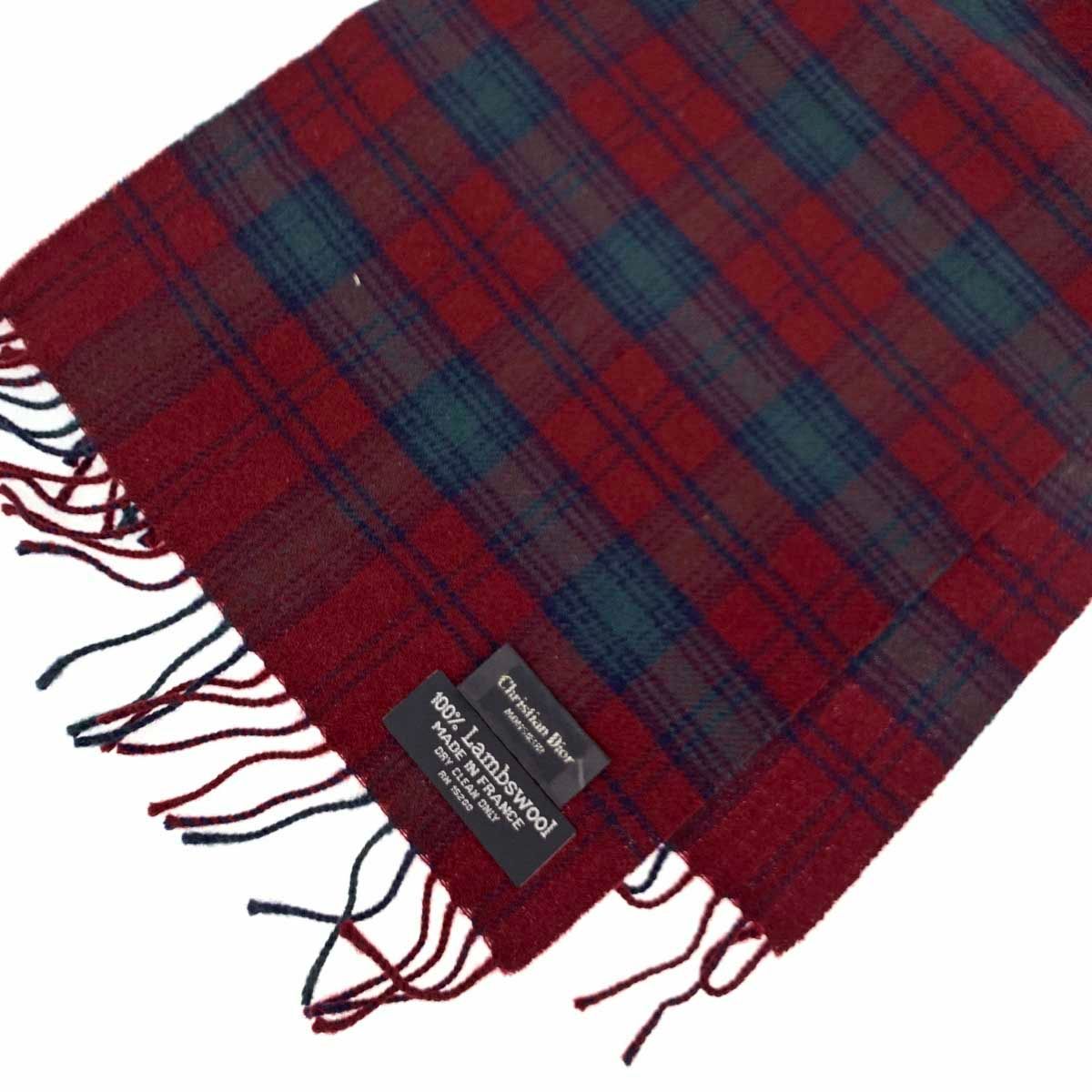 クリスチャンディオール ウール CDロゴ フリンジマフラー レッド