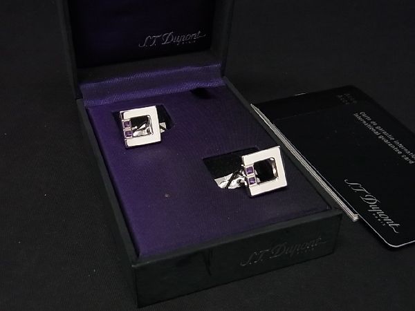 極美品 エス・テー・デュポン ラインストーン カフス カフリンクス アクセサリー メンズ シルバー系×パープル系  AN2690