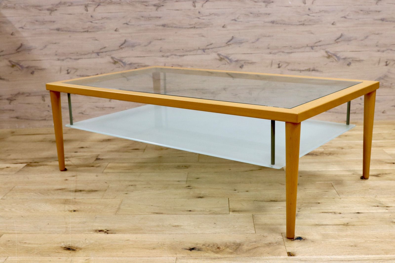 GMIH274○Calligaris カリガリス センターテーブル リビングテーブル ガラステーブル ビーチ材 イタリア製 スタイリッシュ モダン