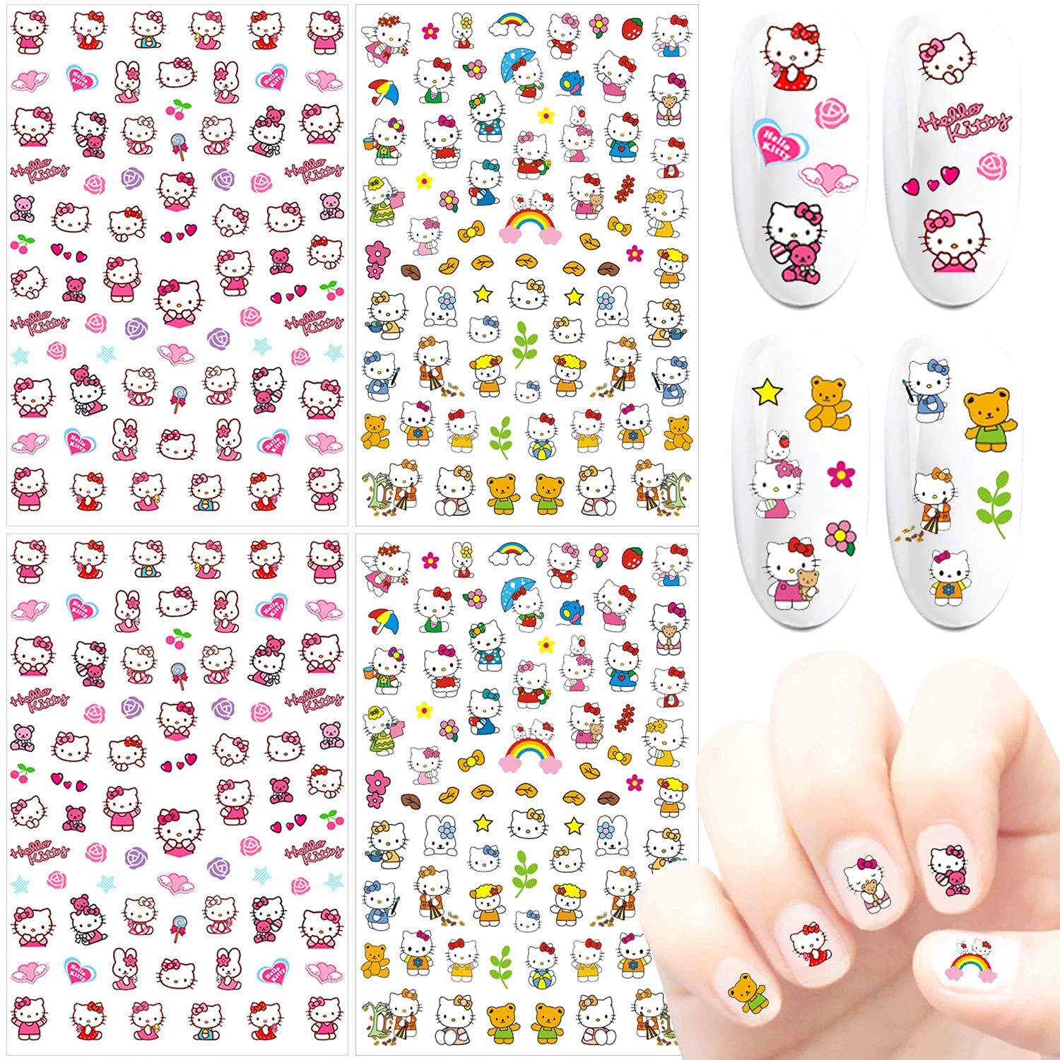 DIBESTS 4枚 かわいい カートゥーン ネイルアート ステッカー 3D デザイン ネイルデカール アニメ ネコ ネイル ステッカー ガールズ キッズ レディース カワイイ マニキュア デコレーション ネ