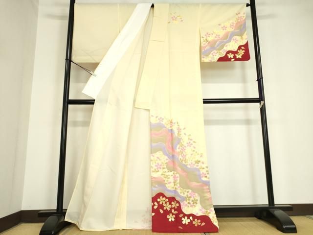 平和屋着物○伝統工芸士 築山政春 訪問着 刺繍 萩 暈し染め 正絹 逸品
