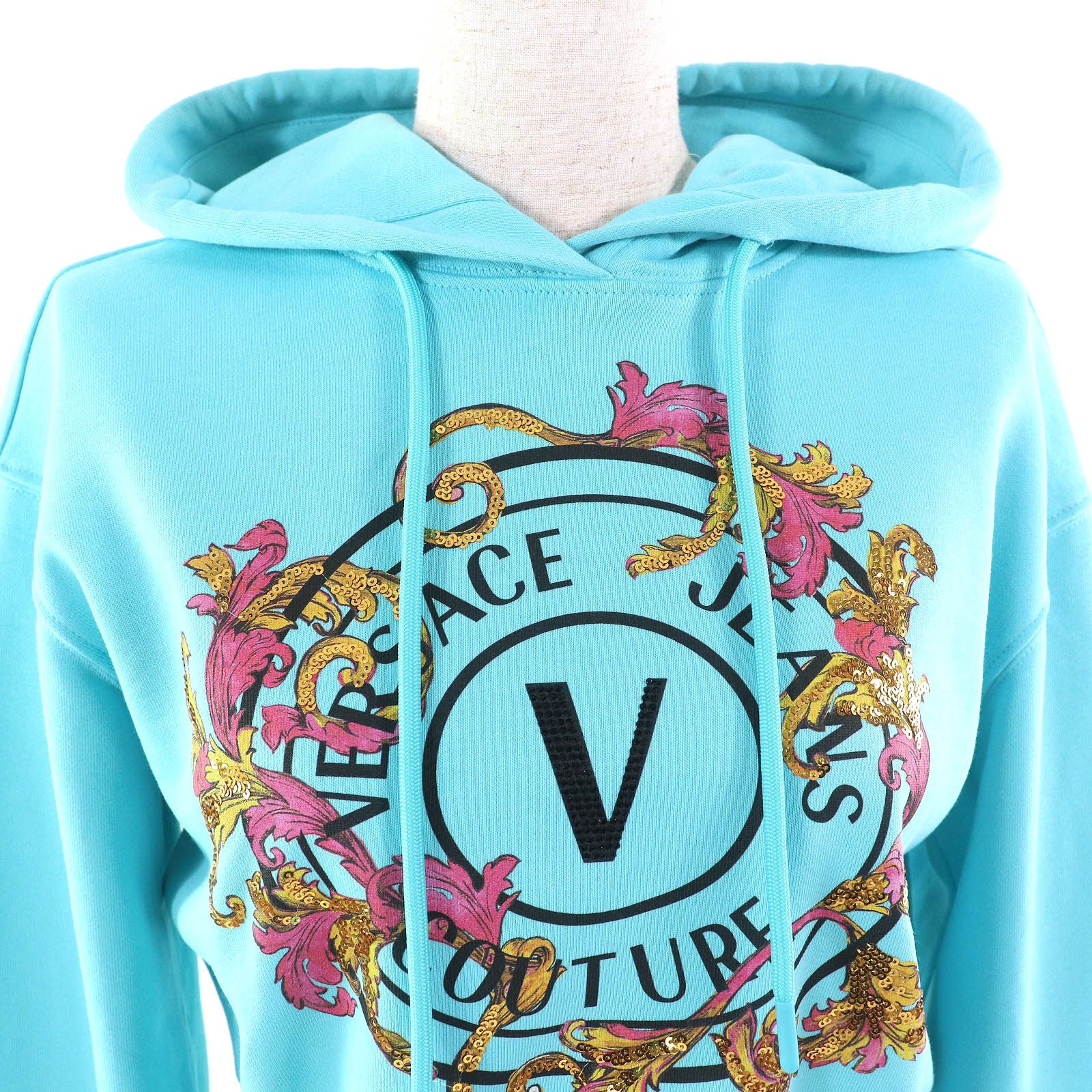 VERSACE - 美品 VERSACE JEANS COUTURE ヴェルサーチジーンズクチュール バロック柄 フレンチスリーブ Vネック カットソー S ブルー系 レディース 古着 中古 USED VERSACE - 美品 VERSACE JEANS COUTURE ヴェルサーチジーンズ