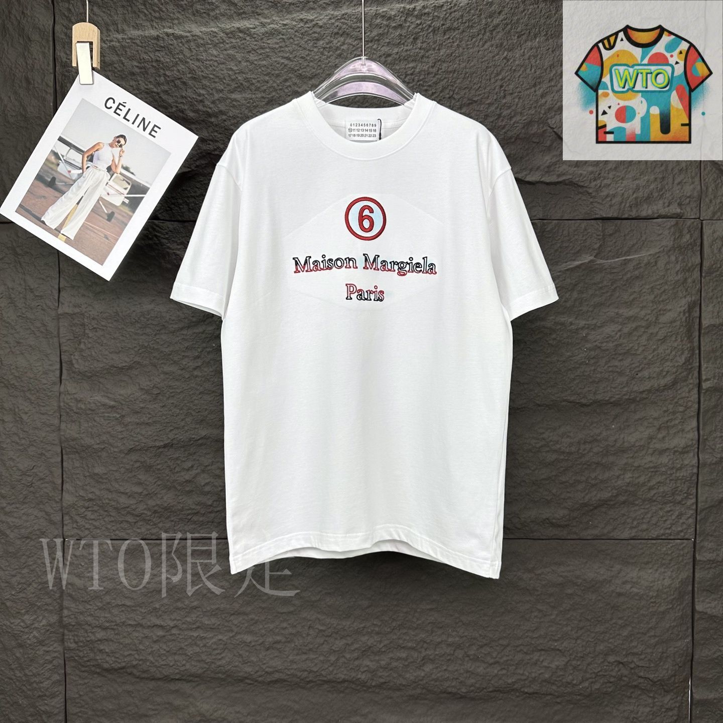 MM6 Maison Margiela 刺繍ロゴ Tシャツ サーモンピンク セール】MM6 Maison Margiela(エムエムシックス メゾン