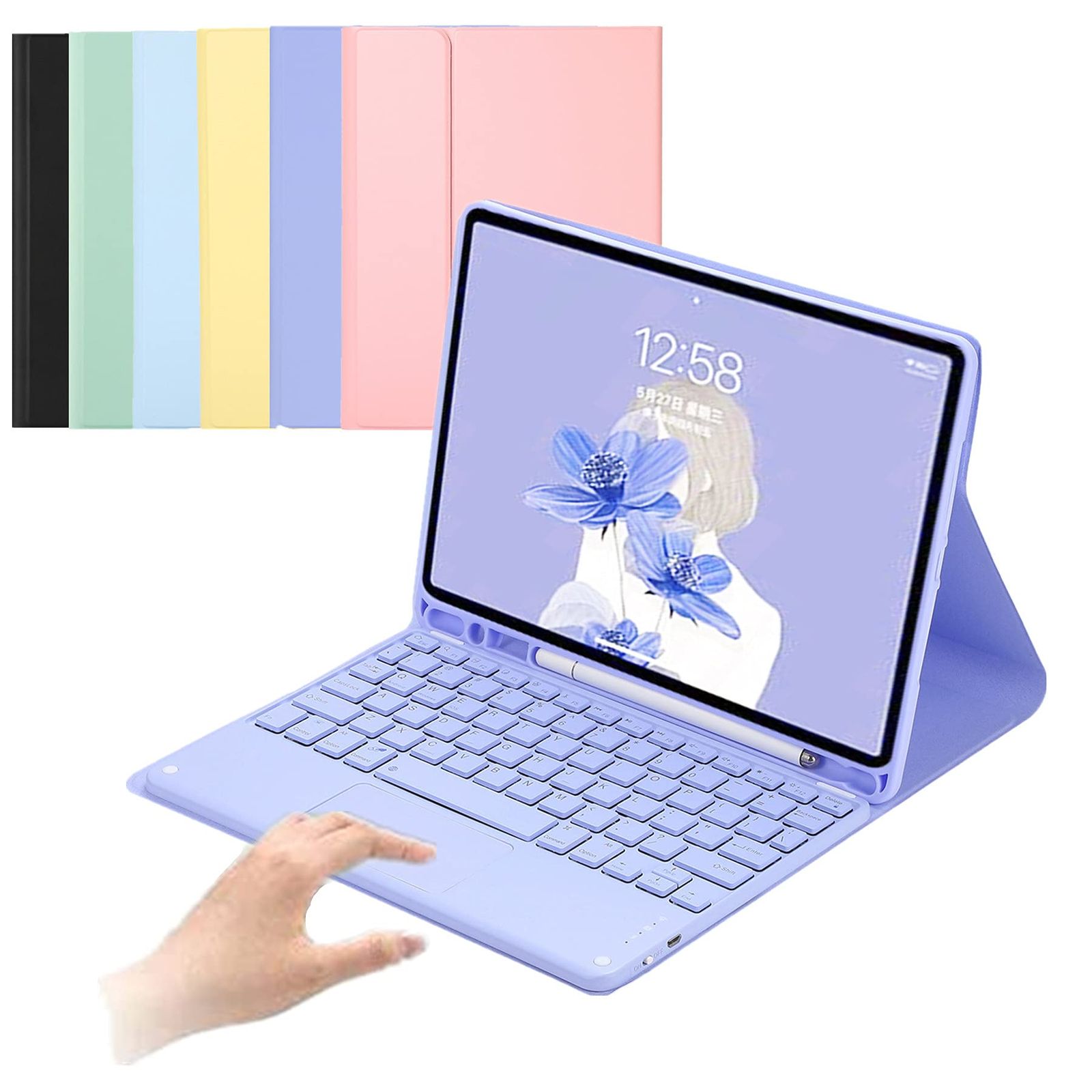  新品 タッチパッド付き iPad A16 第11世代キーボードケース iPad 10 第10世代 ケース マウス機能 スタンド カラフル ペンホルダー付き マグネット 分離式 Bluetooth ワイヤレス キーボード (紫) その他