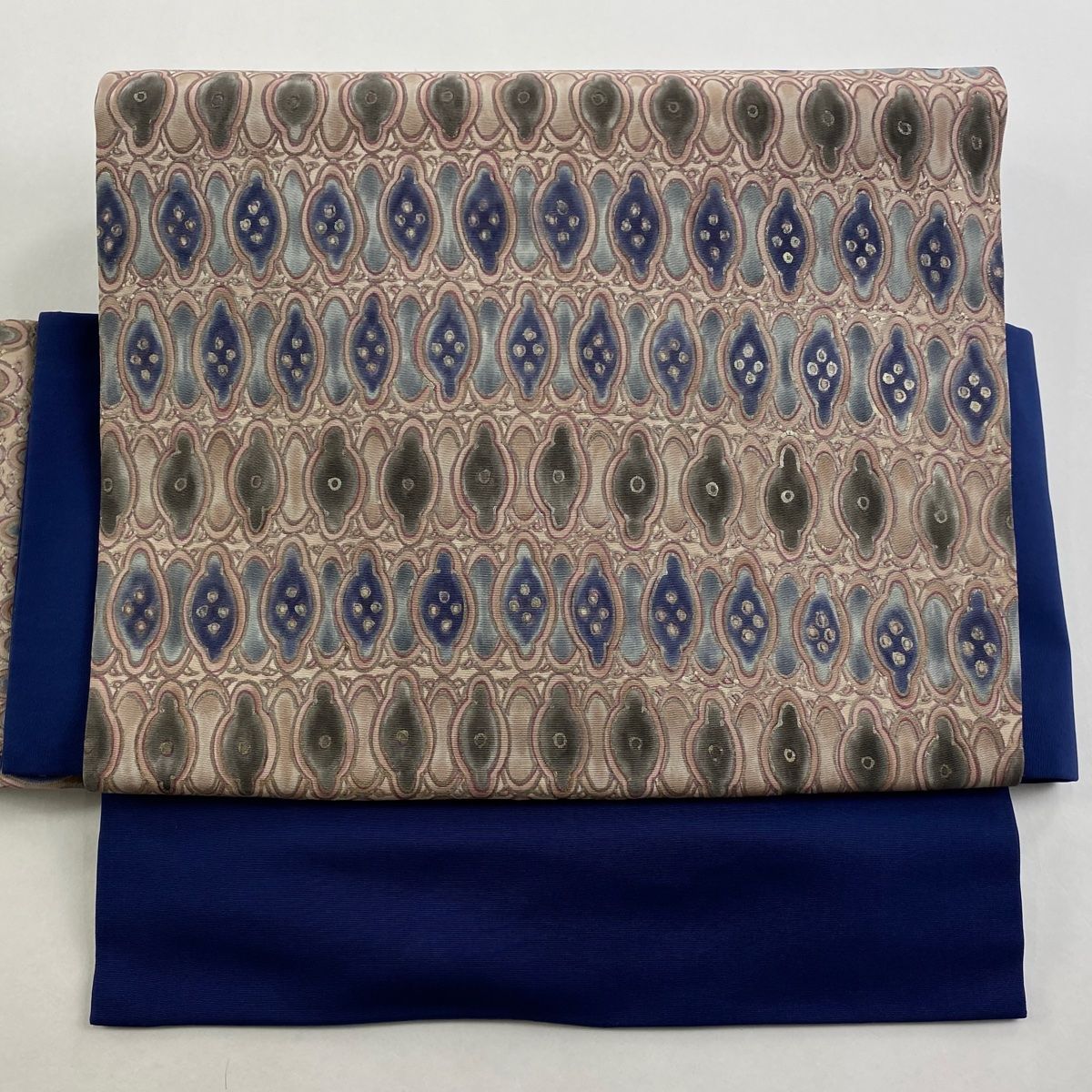 付け帯 秀品 作り帯 幾何学模様 金彩 薄茶色 正絹