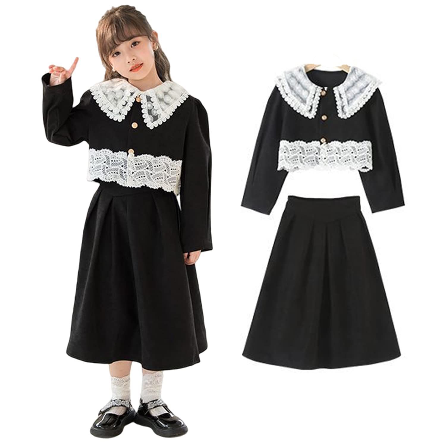 ブラック_150 [VIISEN] 女の子 子供 キッズ フォーマル 入学式 卒園式 2点セット ボレロ+ワンピース/スカート 可愛い ガールズ 子供服 発表会 通学 通園 普段着 カジュアル 110-170CM (ブラック， 150C