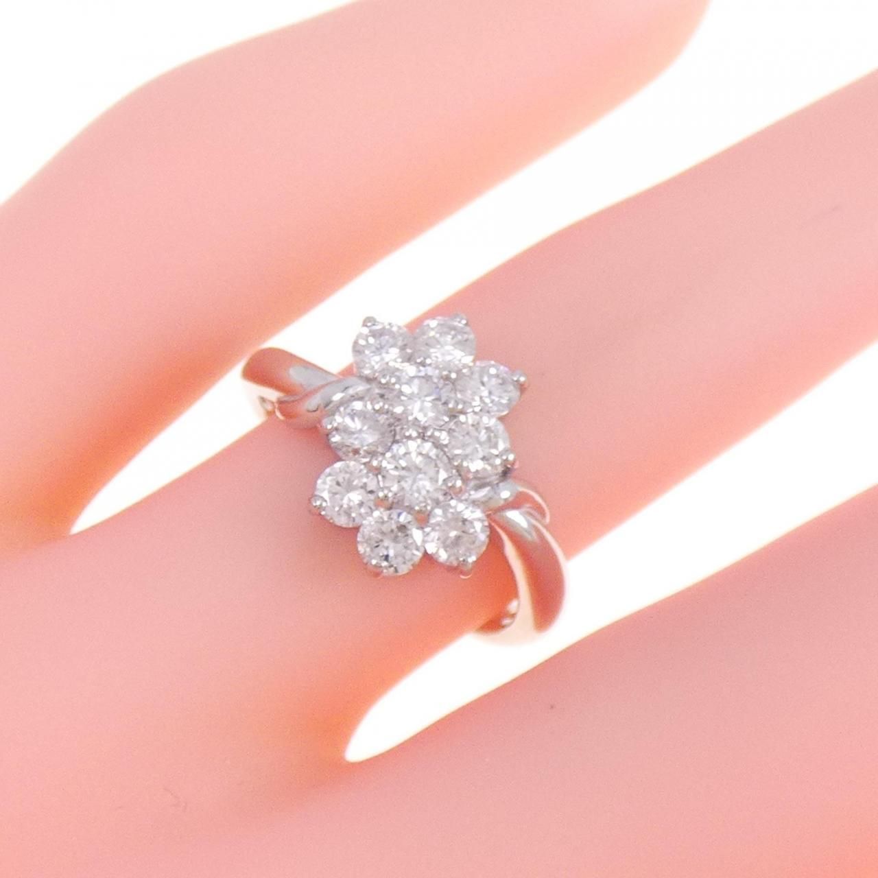 827 Pt900 pt900ブルーダイヤ フラワーモチーフリング D0.14ct BD0 
