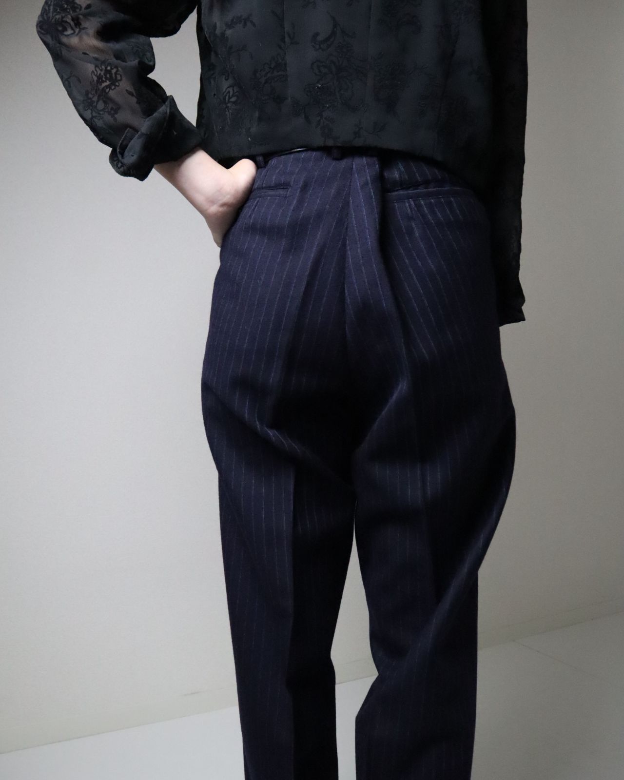 Japan vintage stripe wide-straight wool slacks ダブルライン