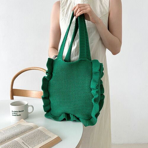 トートバッグ バッグ ニットフリルバッグ レディース ハンドバッグ ニットバッグ デザイン 韓国ファッション レディース