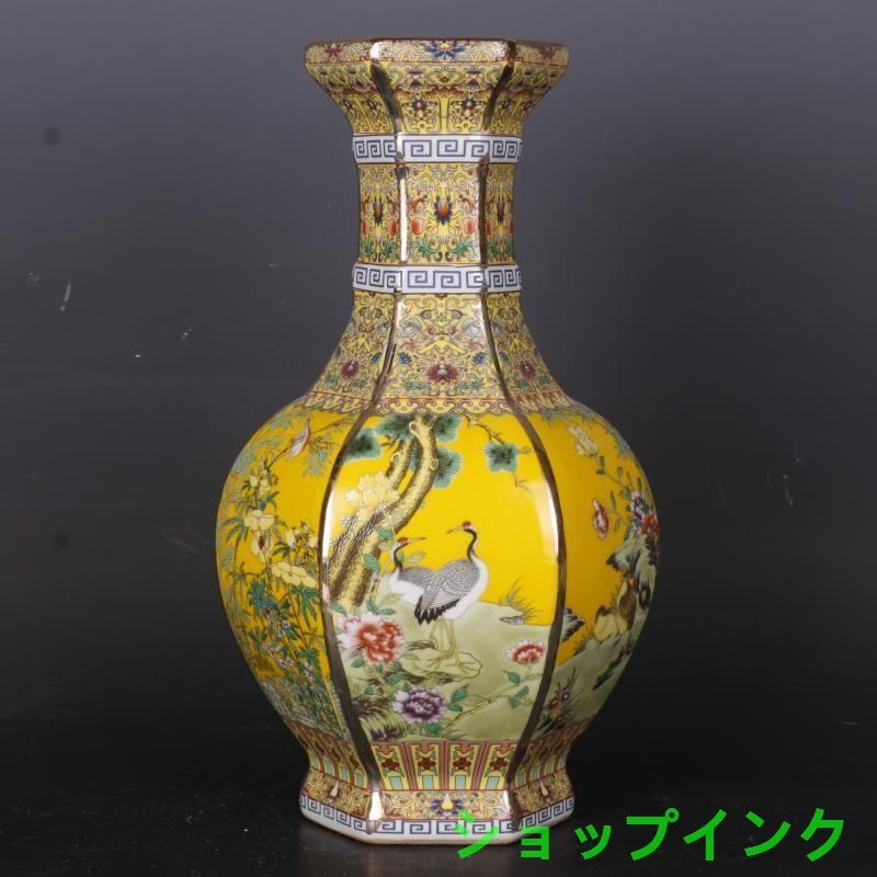 清乾隆蒔金琺瑯彩花鳥六方瓶 景徳鎮 陶磁器 装飾品 現代工芸品