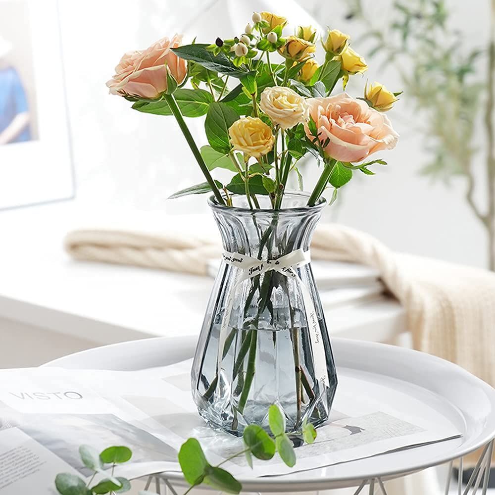 ガラス製 造花 ガラス花瓶 シンプル花器 花器ファッション 透明 一輪挿し 花瓶 フラワーベース 装飾家の装飾 SwPotato スモーキーグレー