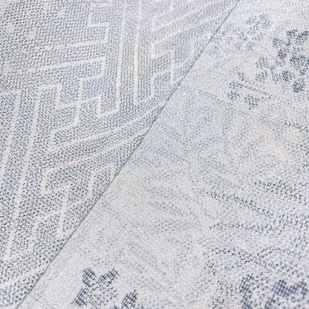 小紋 単衣 塩沢紬 紗綾形 桔梗 モノトーン 着物 074a p