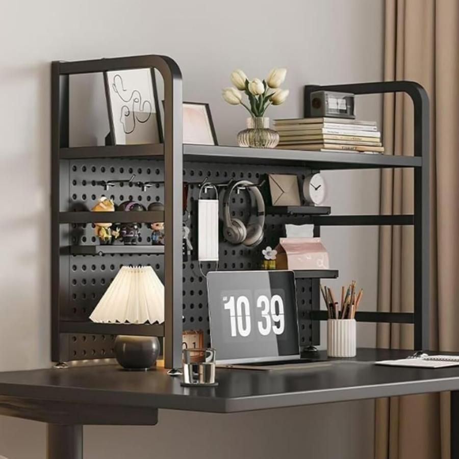 机上ラック 卓上ラック 卓上本棚 ラック棚 卓上収納 多機能 穴付き 有孔ボード 鉄製 空間活用 組立式 小物入れ 学校 オフィス 事務用品 文房具