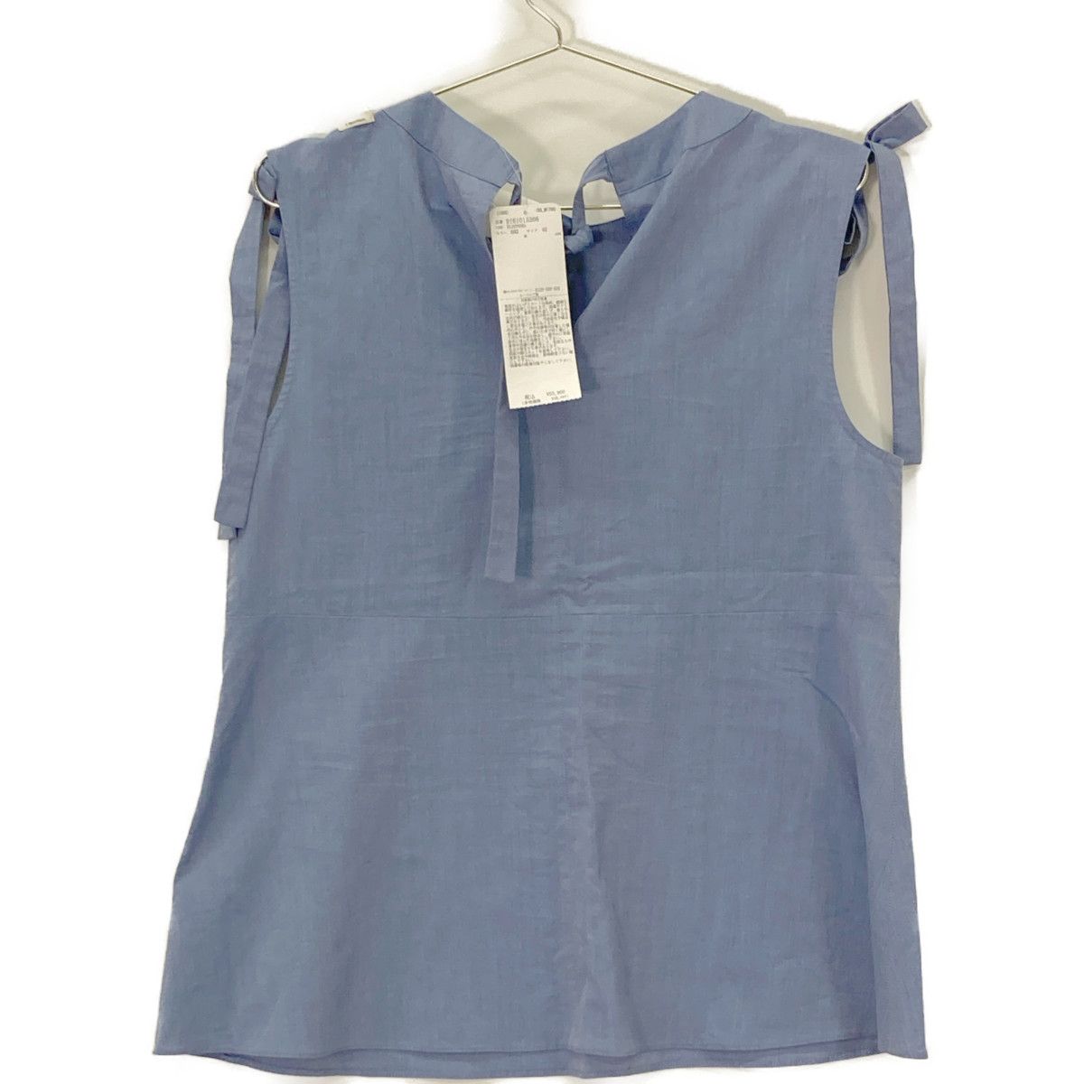 S MaxMara エスマックスマーラ ﾌﾞﾙｰ ｺｯﾄﾝ ﾘﾎﾞﾝﾃﾞｻﾞｲﾝ ﾉｰｽﾘｰﾌﾞﾌﾞﾗｳｽ 42