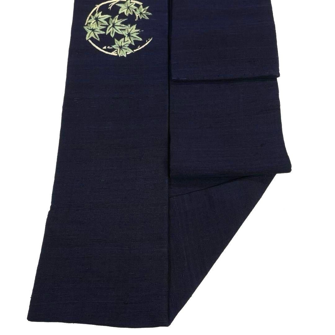 アンティーク　名古屋帯　藍染　金駒刺繍　刺繍　花紋　楓　牡丹　着物　054a p アンティーク 名古屋帯 藍染 金駒刺繍 刺繍 花紋 楓 牡丹 着物