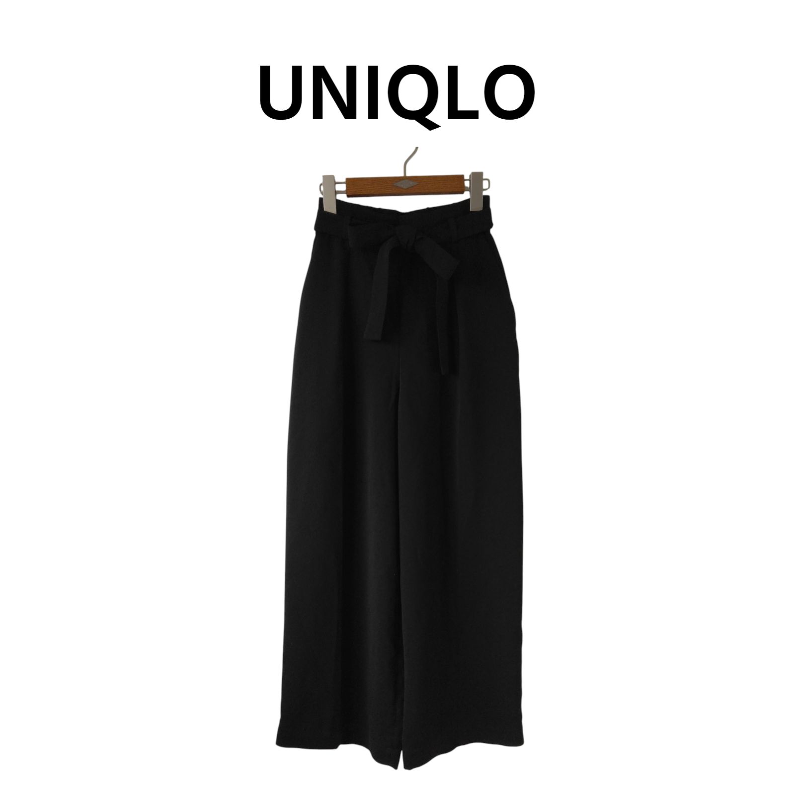 美品】 UNIQLO ユニクロ ハイウエストリボンワイドパンツ S