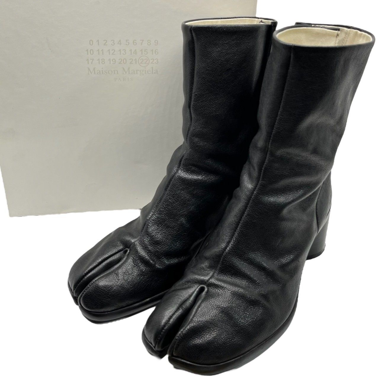 MAISON MARGIELA(メゾンマルジェラ) 21SS TABI BOOTS 足袋 ブーツ シボ革 ヒール S57WU0220 SIZE  39(24.5～25.0程度) ブラック 箱付 - メルカリ