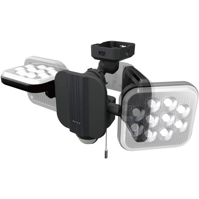 ムサシ MUSASHI センサーライト ブラック 本体サイズ 幅 31.3 × 奥行 12.5 ×高さ 14.6 cm 14W×2灯フリーアーム式LEDセンサーライト LED-AC2028