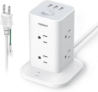 【在庫処分】電源タップ タワー mini型 延長コード 2M 3ピンプラグ 8個AC コンセント 3USBポート付き タコ足配線 一括スイッチ oaタップ 雷ガード テーブルタップ 蛸足コンセント マルチタップ