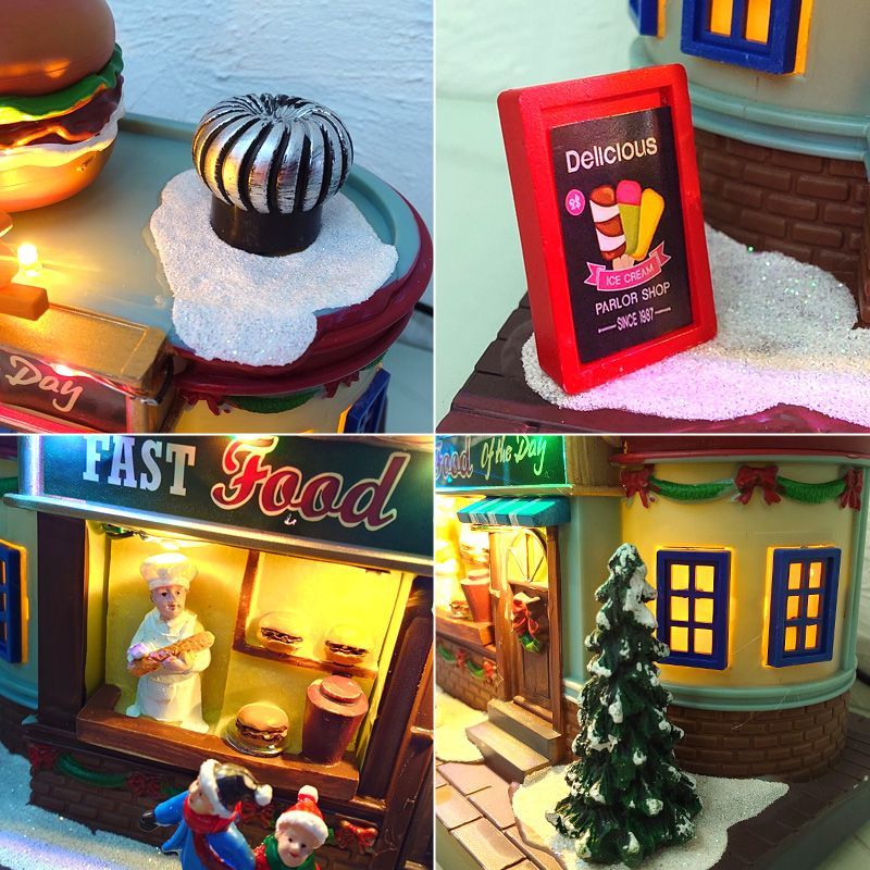 クリスマスジオラマ 冬のミニチュア ガラスショーケース 照明 陶器