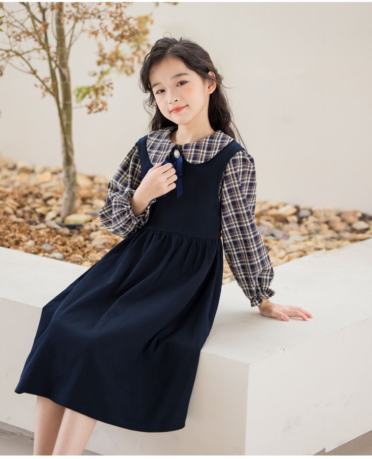 ワンピース フォーマル 女の子 子供服 サロペット セットアップ 長袖 重ね着風 リボン キッズ ガールズ チュニック 女児 120-160 発表会 結婚式 入園式 入学式 卒業式 可愛い 春秋冬 9Mi4858