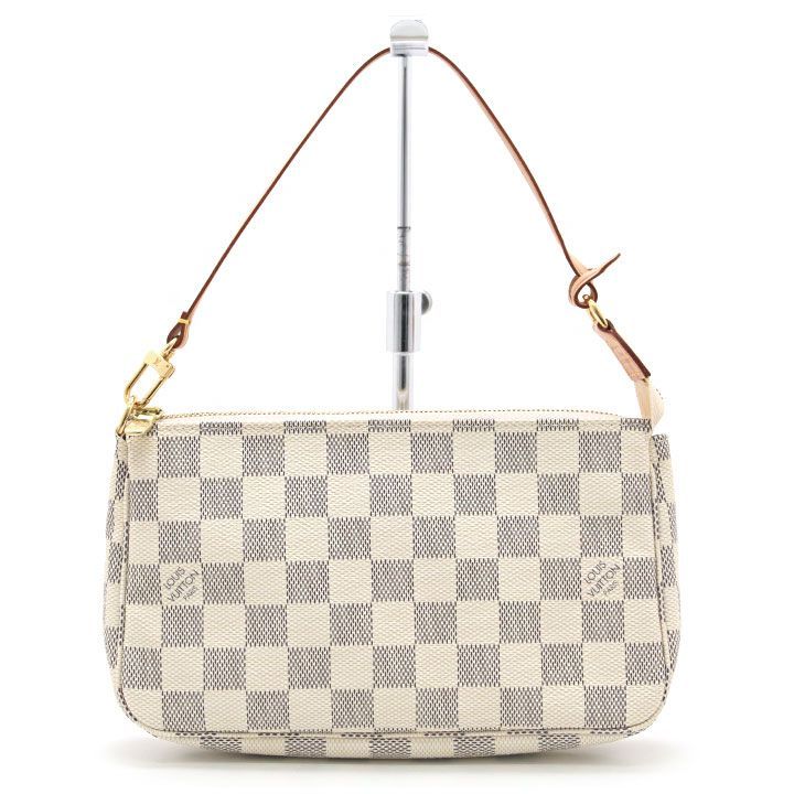 ルイヴィトン LOUIS VUITTON ハンドバッグ ダミエ アズール ポシェット アクセソワール N51986 アイボリー系 スペイン製 Aランク ミニバッグ ポーチ バッグインバッグ 市松模様