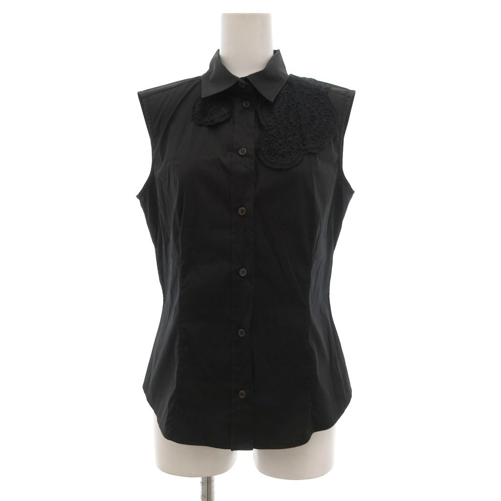 プラダ PRADA ノースリーブ ブラウス レースアップリケ 42 ブラック UO