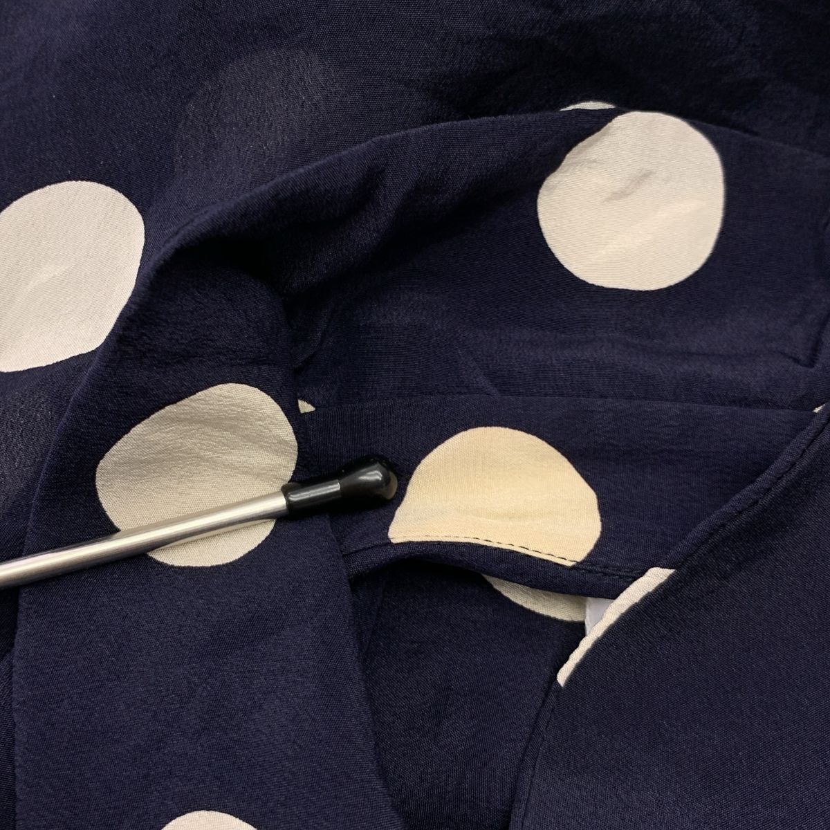 robe de chambre COMME des GARCONS / ローブドシャンブルコムデギャルソン | 90s～ / 1999SS silk 100％ / シルク 丸襟 シャツ ブラウス | M | ネイビー/ホワイト | レディース robe de chambre COMME des GARCONS / ローブドシャンブル