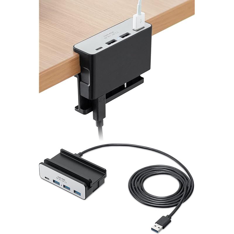 サンワダイレクト USBハブ クランプ USB-A×3・USB-C×1 バスパワー 1.5mケーブル USB-A接続 シルバー 400-HUBA065NS 1