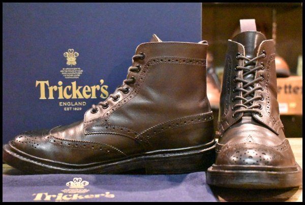 UK5.5 Tricker’s トリッカーズ S63415STOW カントリーブーツ エスプレッソバーニッシュ ウイングチップ HOPESMORE FE021