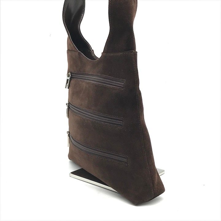 GUCCI グッチ スエード 三連 ファスナー SV金具 ヴィンテージ ワン ショルダー バッグ ブラウン ブランド 鞄 Bag a9954