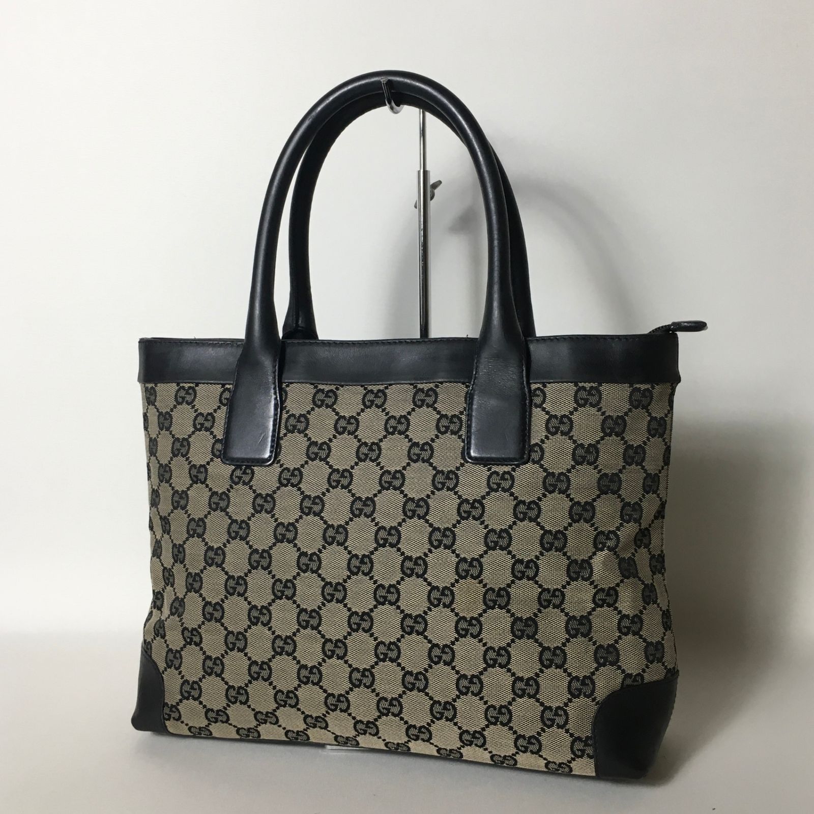 2504-155｜美品｜グッチ GGキャンバス ハンドバッグ ブラック グッチ GUCCI ハンドバッグ 黒 ブラック GGキャンバス レザー
