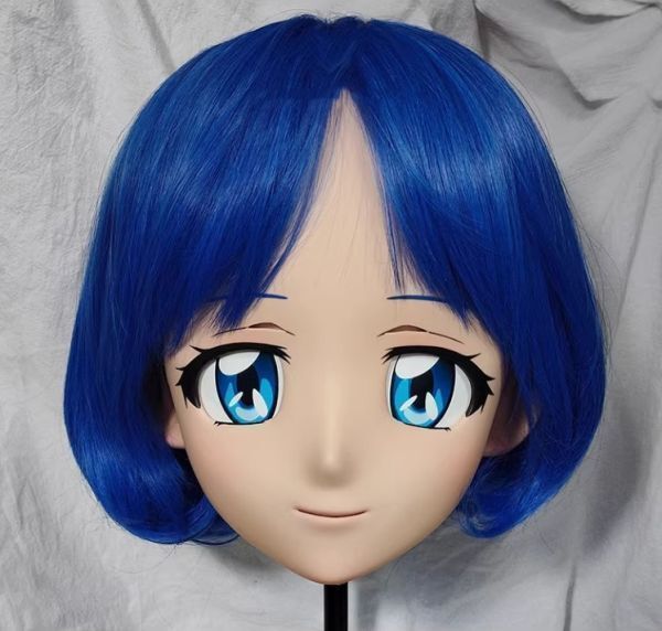 ハーフマスク 眼球付き カツラ付き 肌色 E 樹脂製 ヘッドロリータ人形 コスプレマスク 変身 仮装 着ぐるみ 二次元美少女