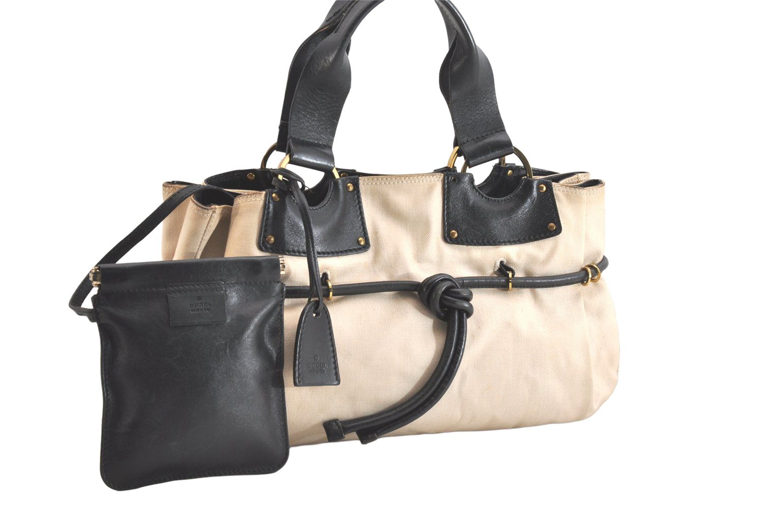 GUCCI グッチ ヴィンテージ ハンドトートバッグ キャンバス レザー 95168 ホワイト 2753N