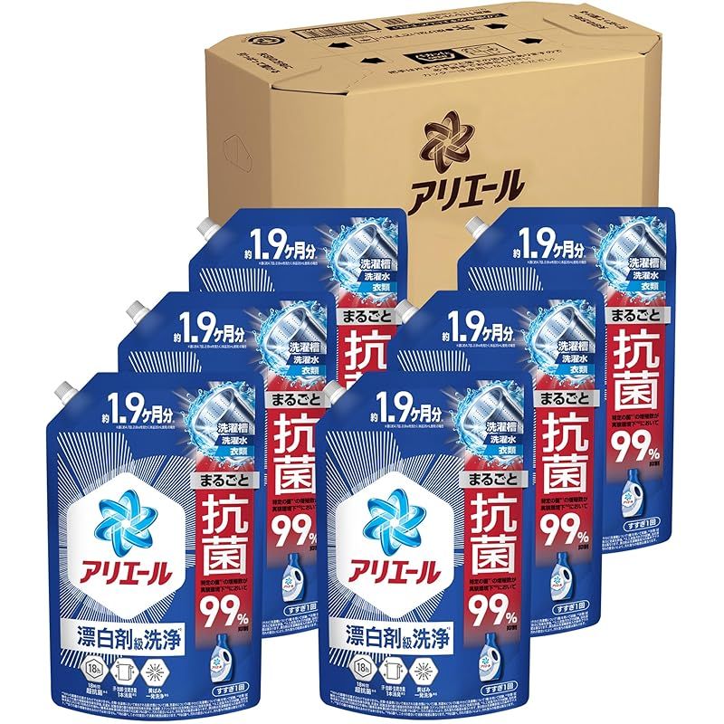 アリエール 洗濯洗剤 液体 超抗菌プレミアム 漂白剤級洗浄 清潔でさわやかな香り 詰め替え 1400g×6袋 ケース品 0