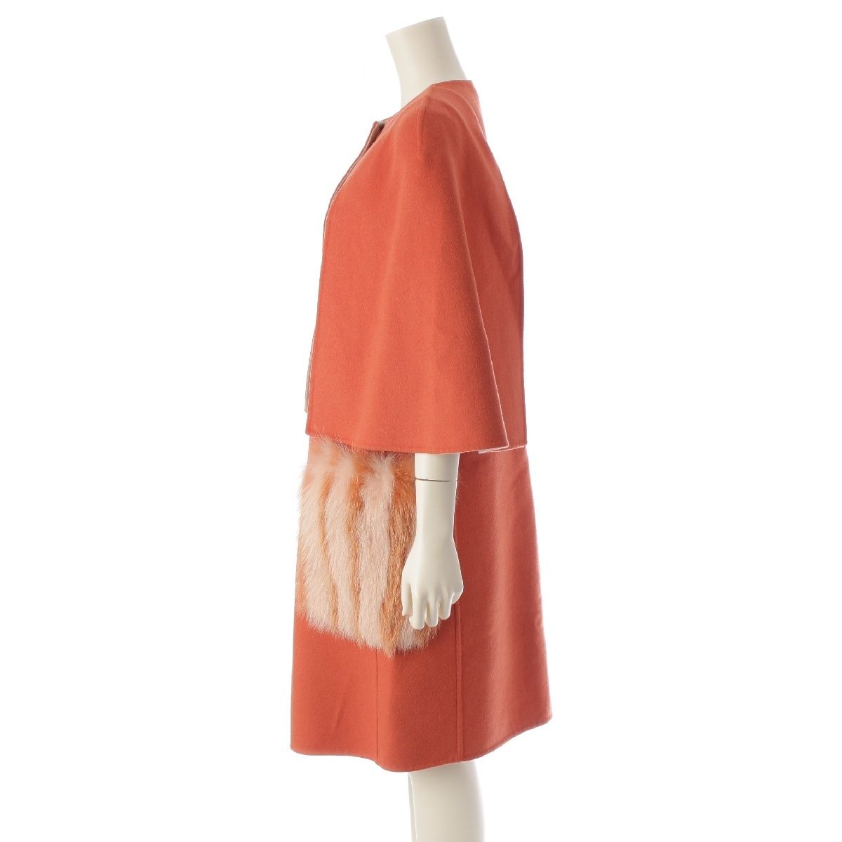 未使用級✨フェンディ　ケープコート　フォックスファー　ダブルフェイス　橙　L フェンディ 18AW フォックスファー ウール ケープ コート ポンチョ