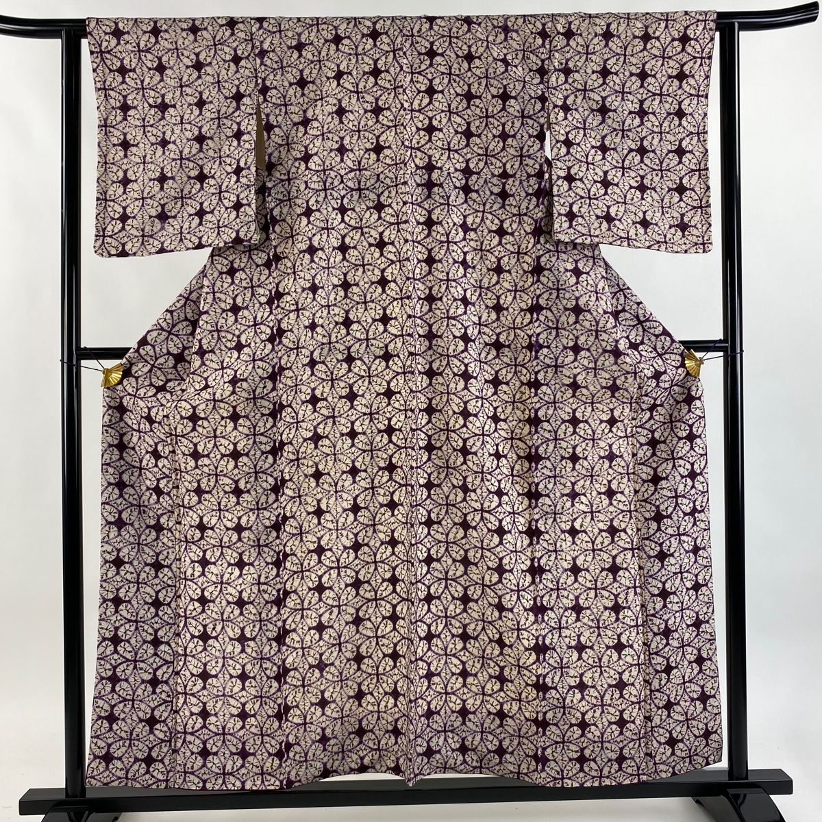 小紋 身丈157.5cm 裄丈62cm S 袷 南部紫根染 花 絞り 紫 正絹