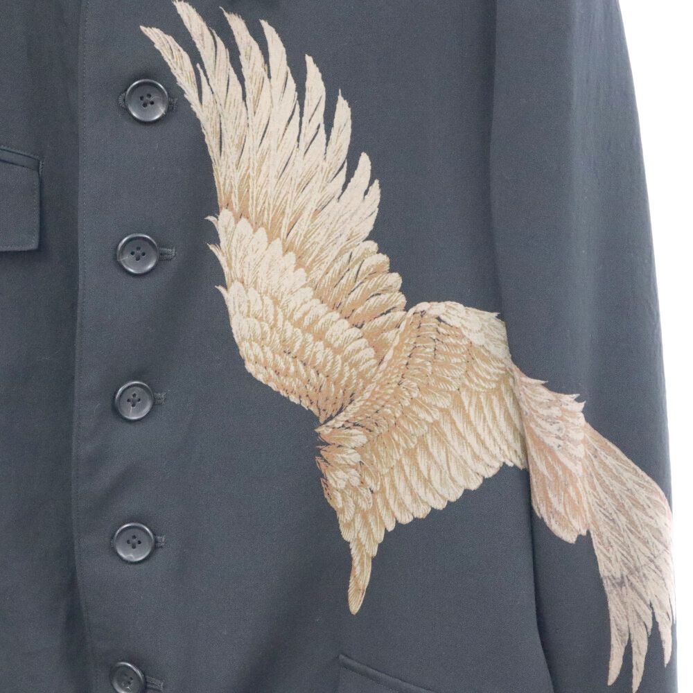 Yohji Yamamoto POUR HOMME ヨウジヤマモト プールオム 22SS 敗残兵期 翼抜染 プリントウールギャバジャケット HG-J58-110 ブラック Yohji Yamamoto POUR HOMME (ヨウジヤマモト プールオム) 22SS 敗残兵