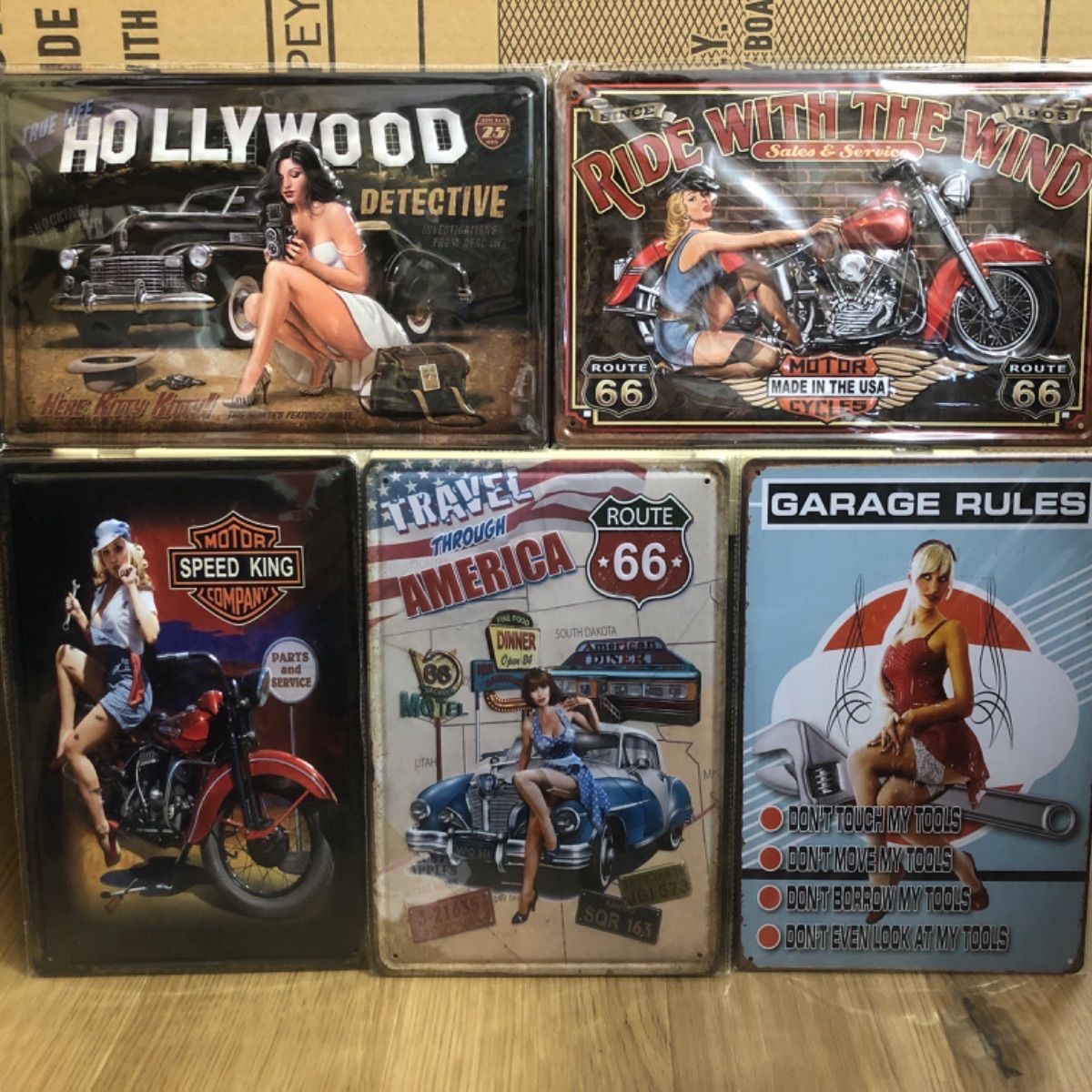 アンティーク メタルエンボスプレート 5枚セットC ティンサイン