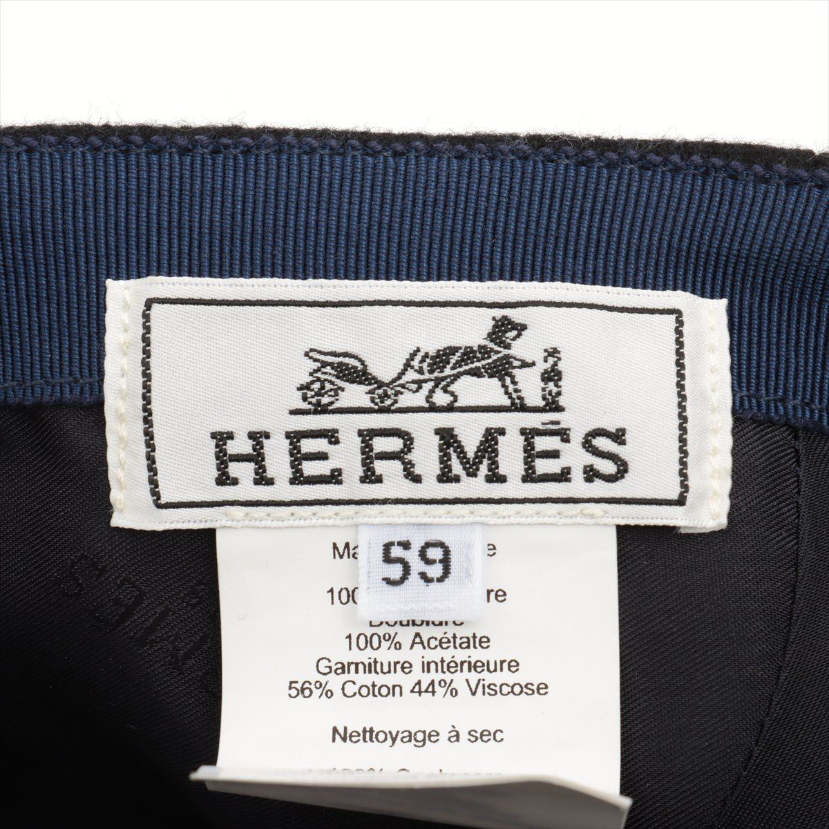 HERMES エルメス 馬 刺繍 シュバル キャップ カシミア サイズ 59 ブラック 帽子 115