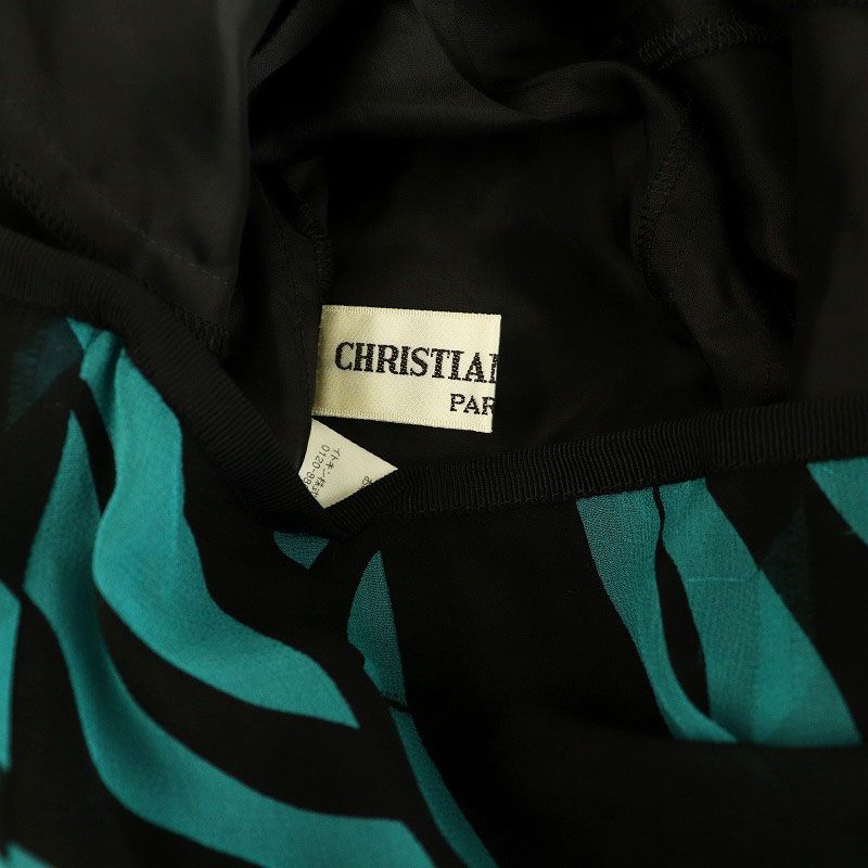 [クリスチャンオジャール]新品 黄緑と黒の柄 ロングスカート クリスチャンオジャール CHRISTIAN AUJARD シルク 総柄 フレア