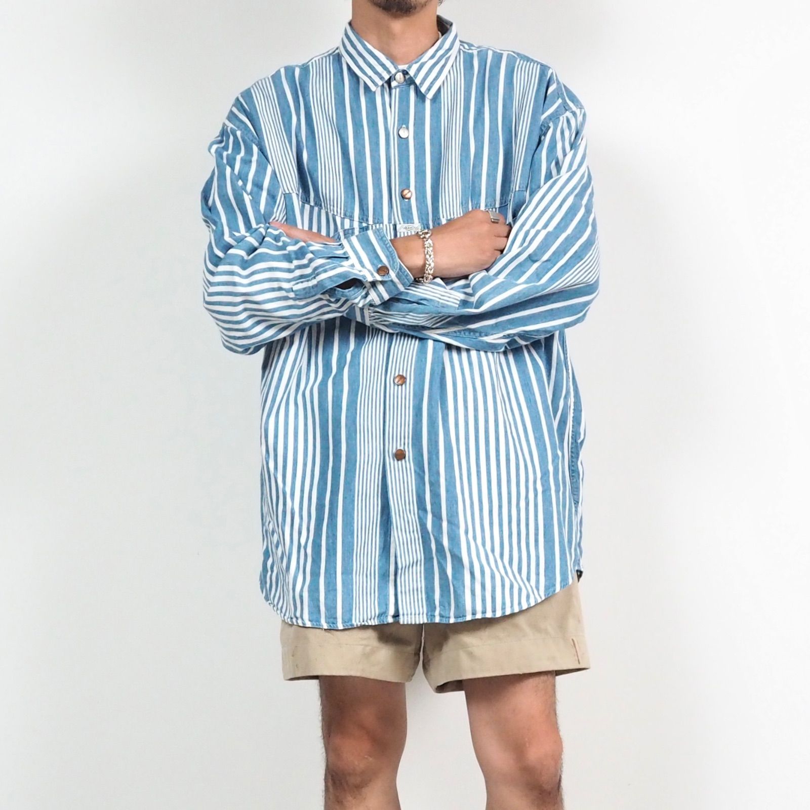 MARITE FRANCOIS GIRBAUD random stripe indigo cotton l/s