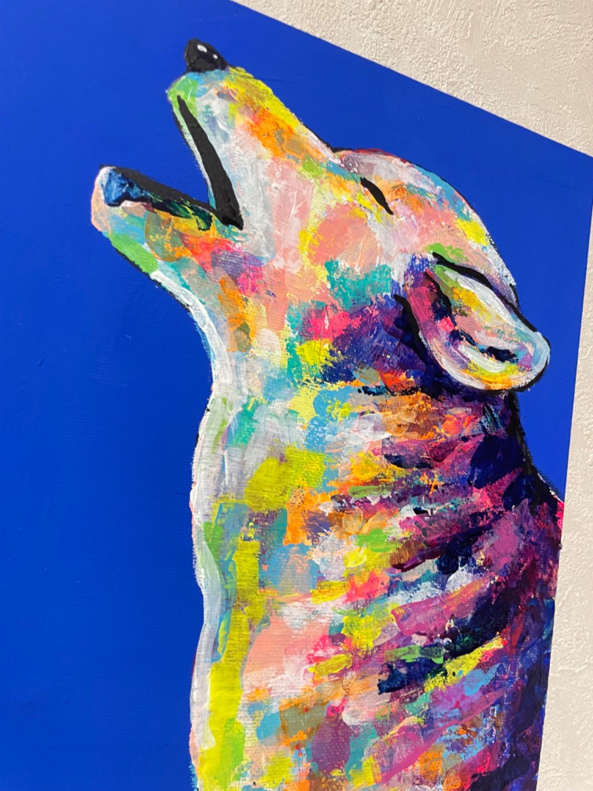 値下げ　原画　狼　オオカミ　絵画　動物画　アクリル画　現代アート　一点物　手描き 値下げ 原画 狼 オオカミ 絵画 動物画 アクリル画 現代アート 一点物